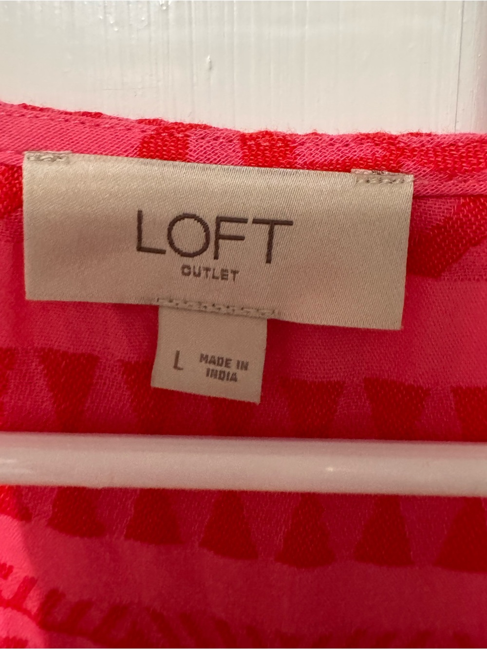 LOFT Fuchsia Geometric Short-Sleeve V-Neck Blouse - Picture 3 of 3